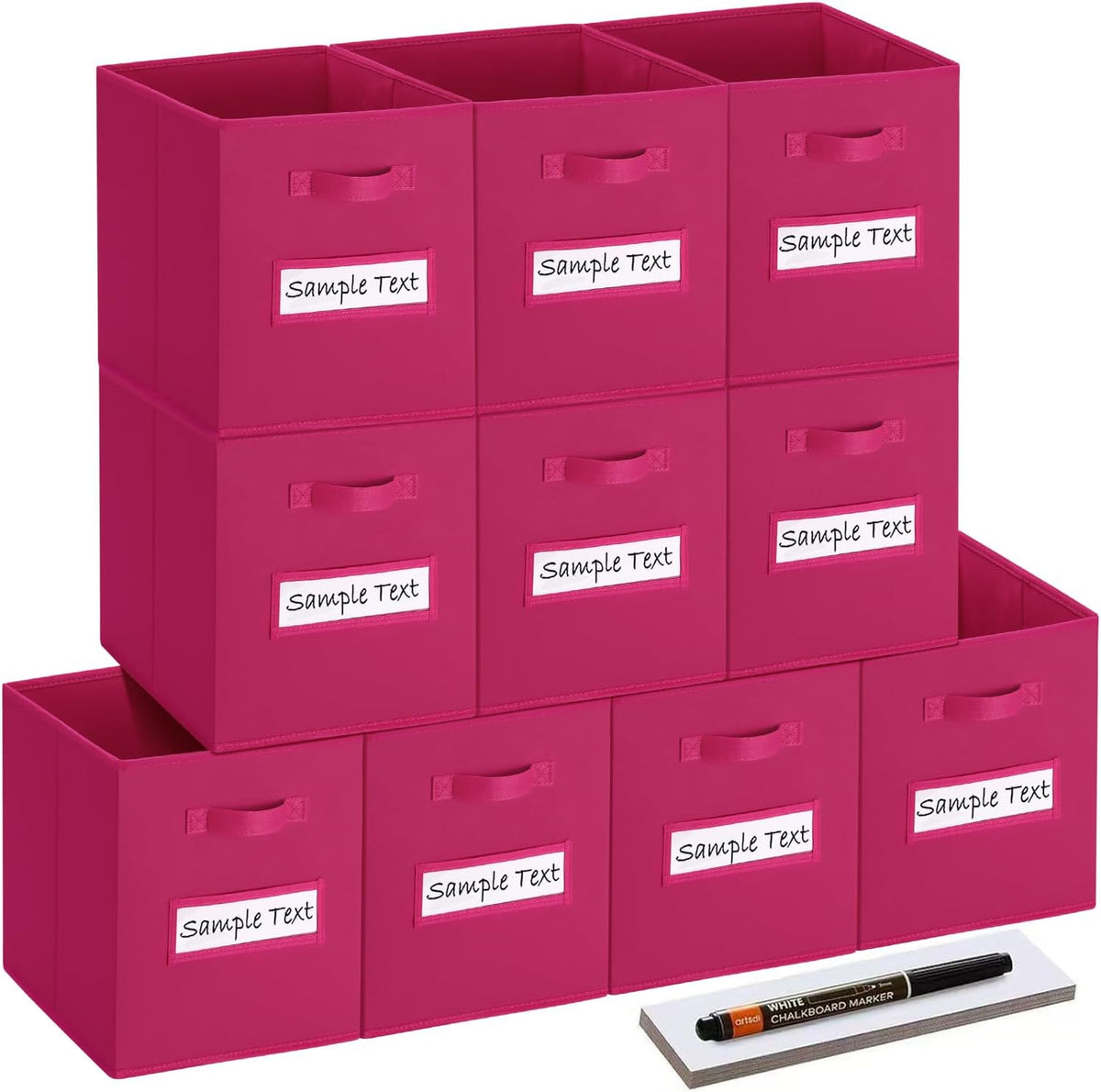 11x11 storage cube bins (Set of 10) Foldable Fabric storage cubes with 10 Labels Window Cards & a Pen,11 inch cube storage bin,Closet Organizers for Shelves,Cubby Organizer Boxes,Dark pink