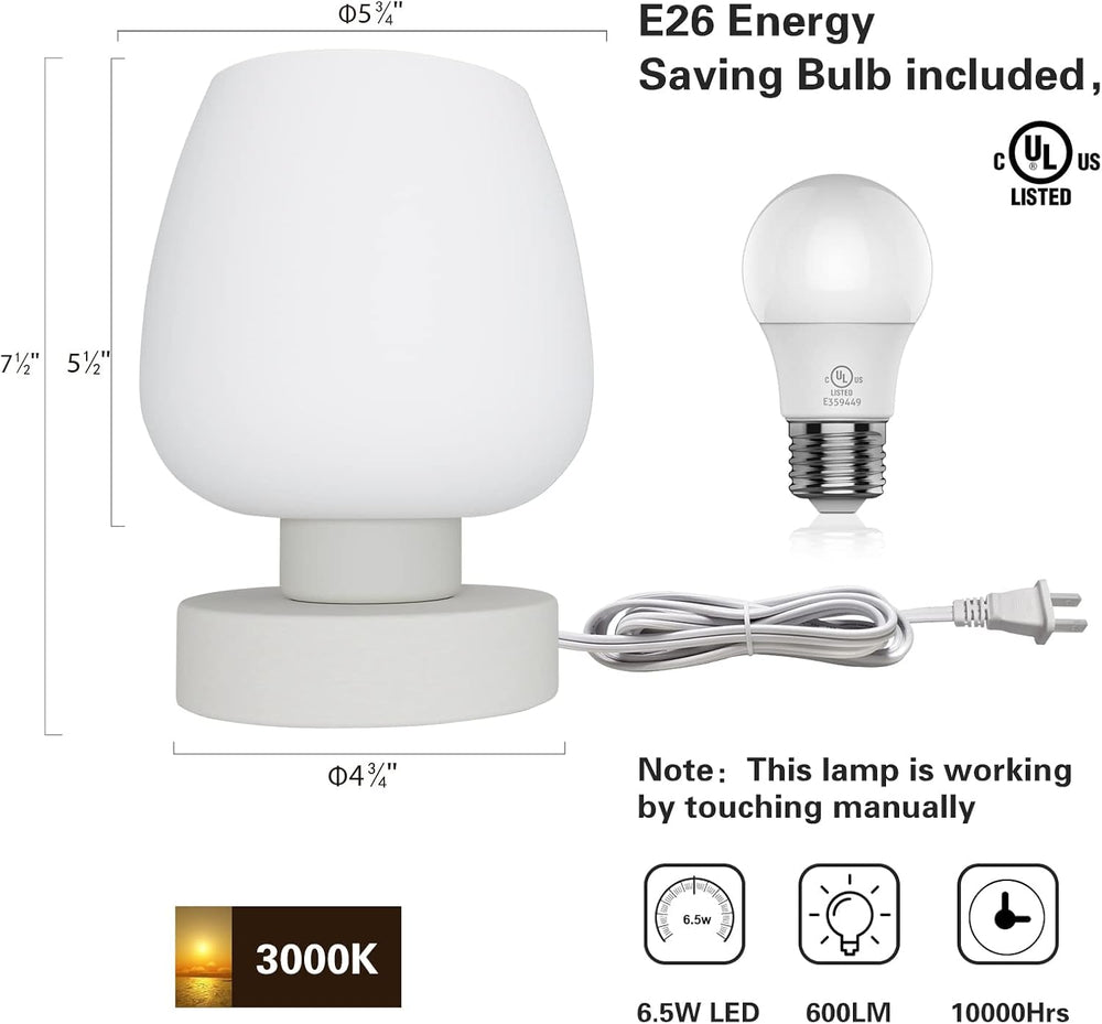 Touch Bedside Table Lamp Set of 2 - Small Modern Table Lamp for Bedroom Livin...