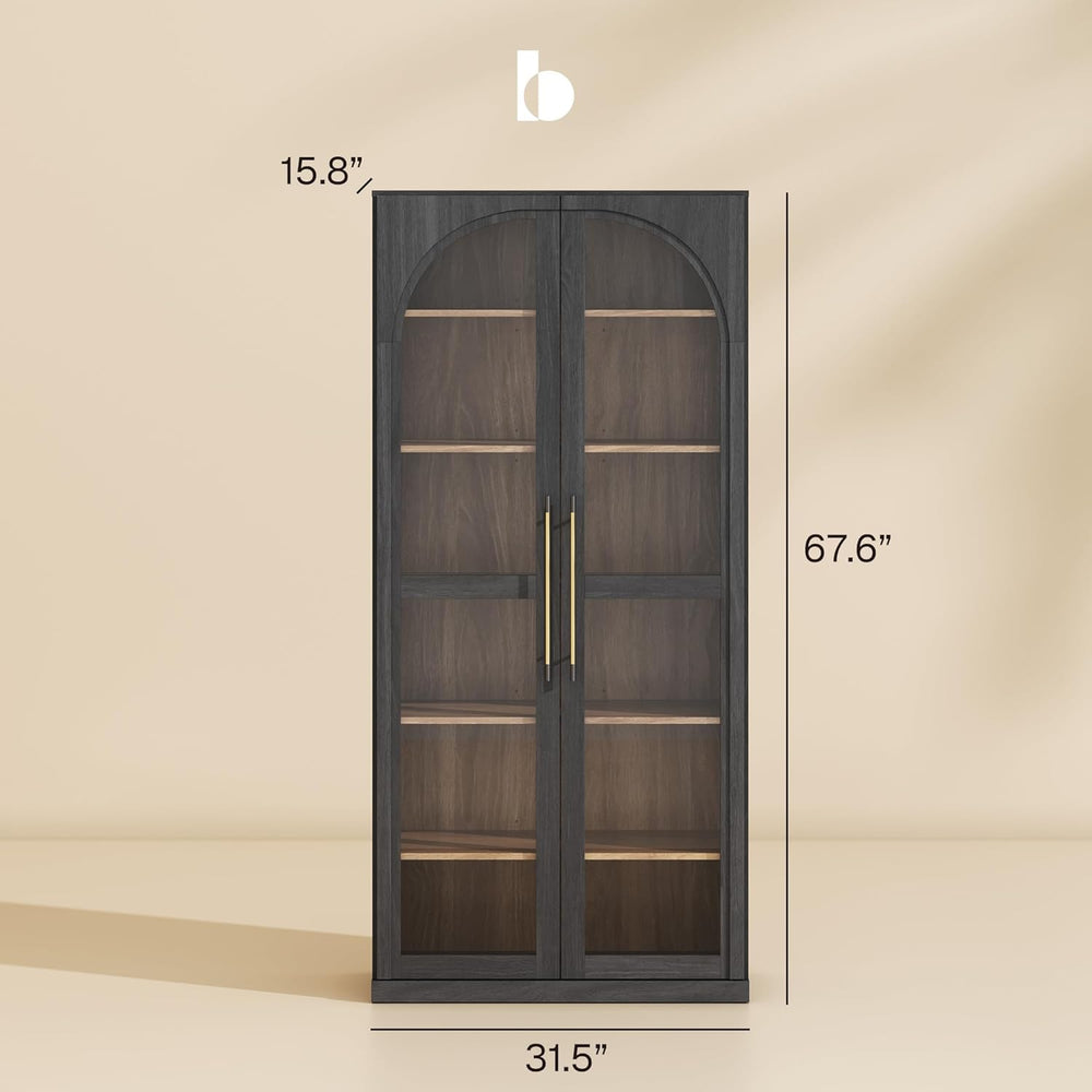 BELLEZE Modern Wood Wine Curio Cabinets with 4 Adjustable Shelves. 67" S...
