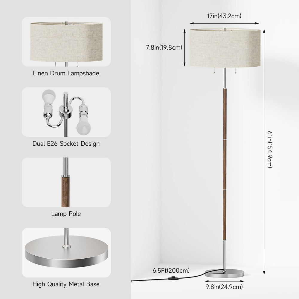 2-Light 3 Color Temperature Mid Century Floor Lamp for Living Room