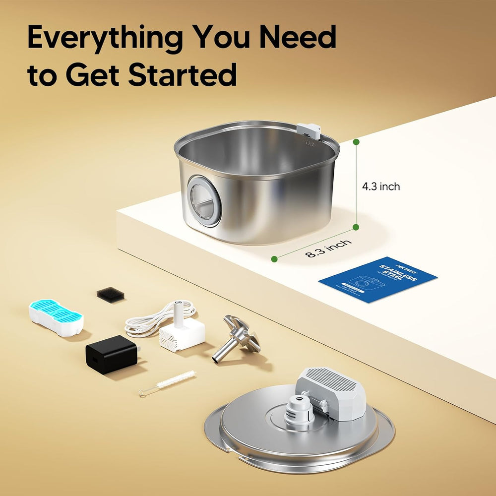 PEKTACO Cat Water Fountain, 3.2L Stainless Steel Pet Fountain, 1 Filter