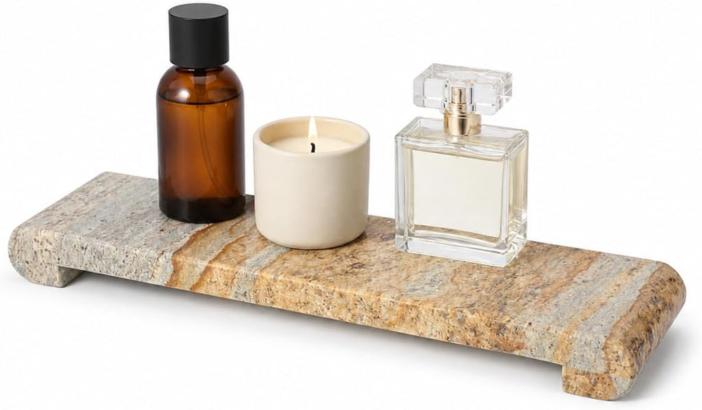 16"x4" Natural Marble Tray Pedestal Stand, Bathroom Counter Vanity Trays