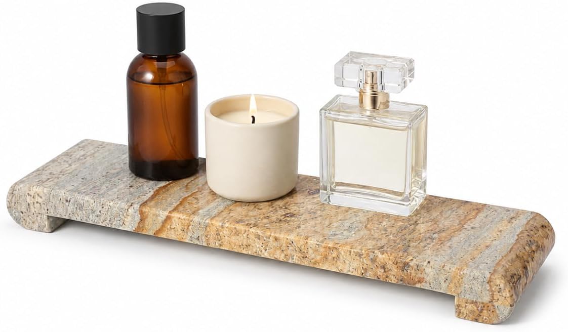 16"x4" Natural Marble Tray Pedestal Stand, Bathroom Counter Vanity Trays