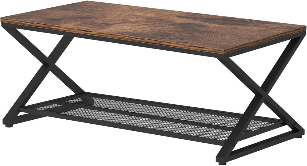 LVB Coffee Table for Living Room, 2 Tier Tea Table, 39 inch, Rustic Brown