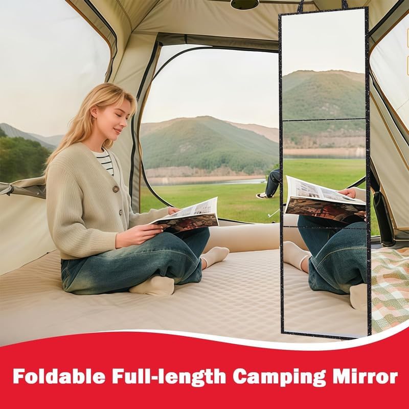 Foldable Acrylic Full Length Mirror with Handle, Black, Tri-Fold