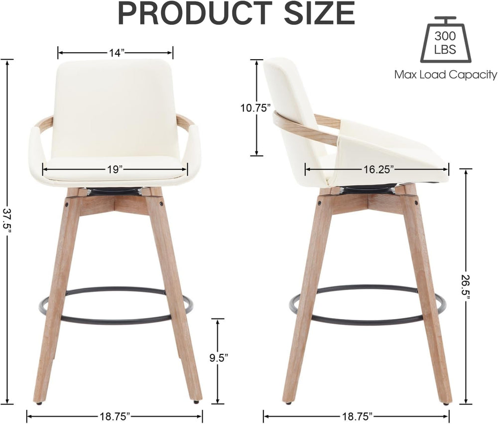 CIMOTA Leather Swivel Bar Stools Set of 4, Mid-Century Modern Counter Height ...