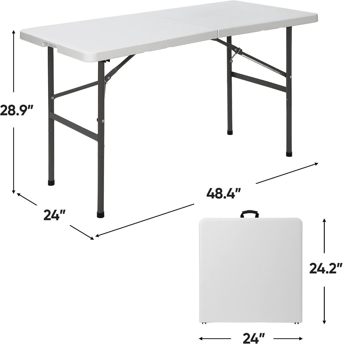 SUPER DEAL Portable 4 Foot Plastic Folding Table, Small Indoor Outdoor Heavy Duty Fold-in-Half Picnic Party Camping Barbecues Table with Carrying Handle, White