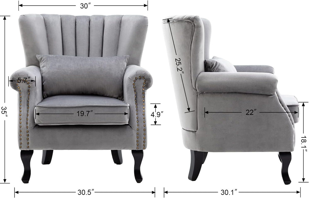 Mid Century Accent Chair Modern Tufted Wingback Armchairs Club Chair Velvet S...