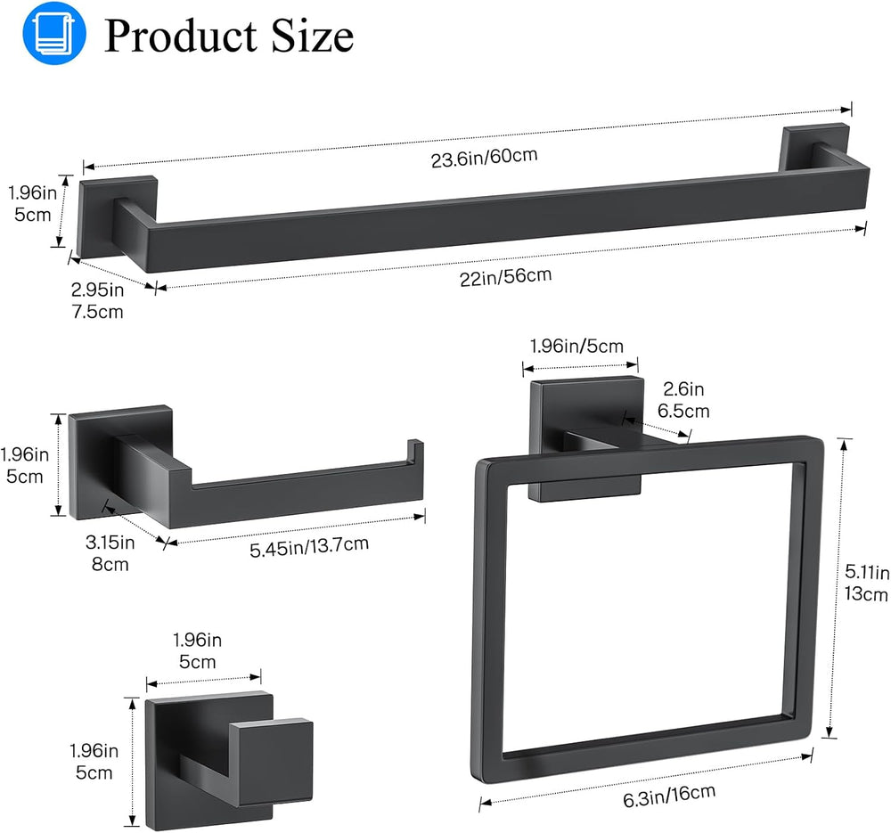 10-Piece Black Bathroom Hardware Set Towel Bar Set for Bathroom 23.6 inch