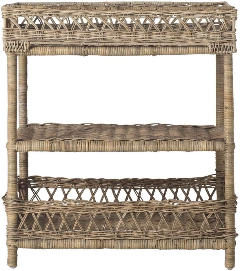 SAFAVIEH Ajani 3-Tier Rattan Side Table, 23.6" Coastal Grey SEA7026A