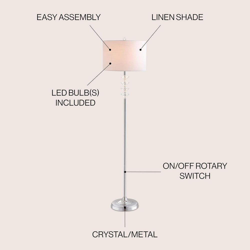 JONATHAN Y Mia Floor Lamp 60.5" Crystal Metal Standing Light, Clear/Chrome