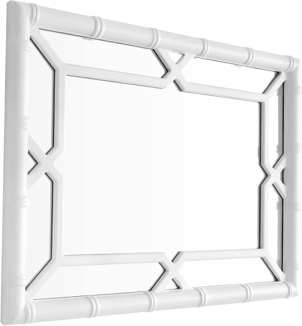 Bamboo-Look Solid Wood Window Pane Mirror 23" X 31" - White