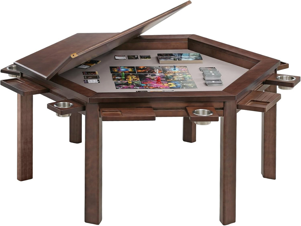 Coperat Hexagonal Solid Wood Game Table with Removable Top for 4-6 Players