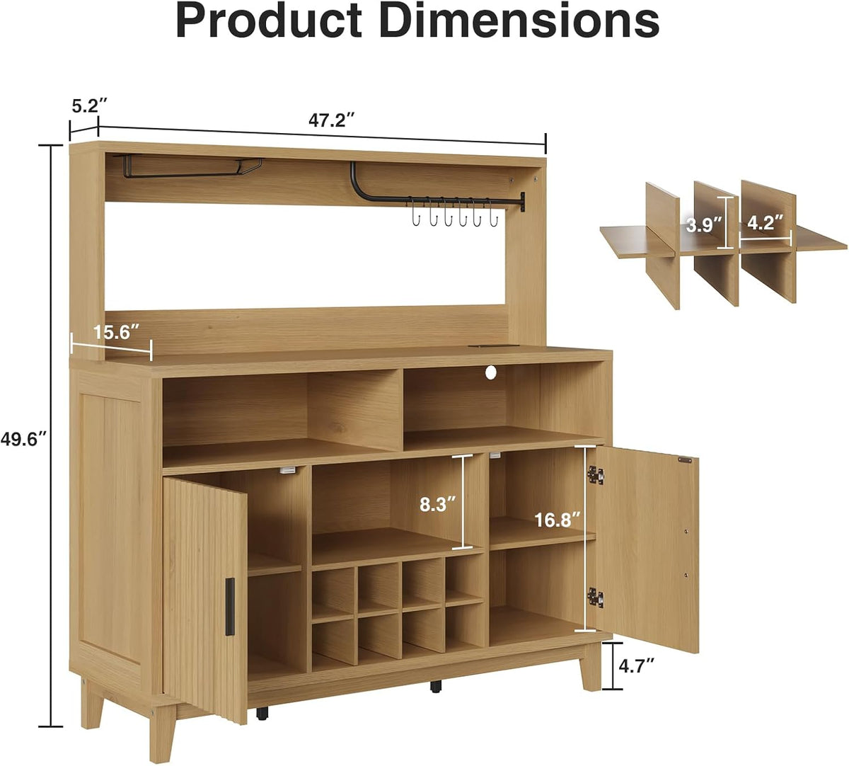 Fluted Coffee Bar Cabinet with Charging Station, 47.2" W Liquor Cabinet