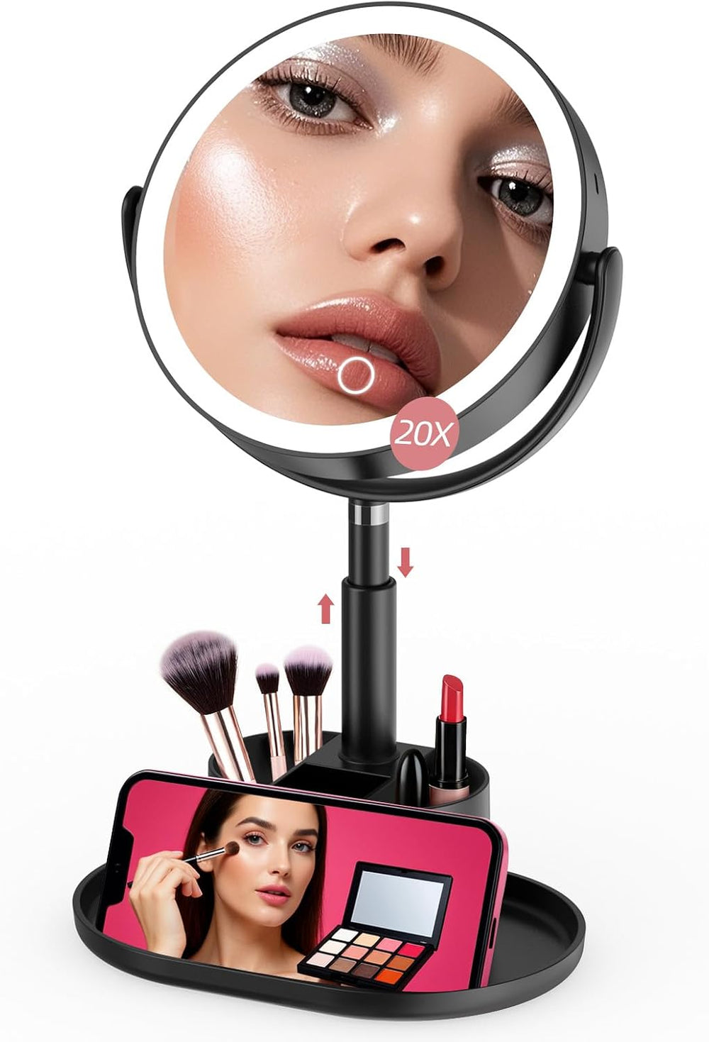 20X Magnifying Mirror with Lights and Storage, Double Sided Vanity Mirror