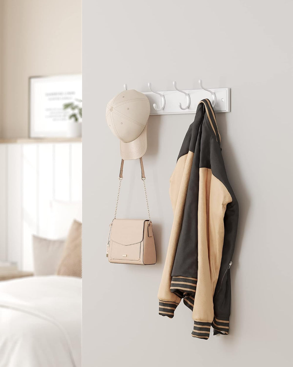 SONGMICS Wall-Mounted Coat Racks, Set of 2, 8 Dual Metal Hooks