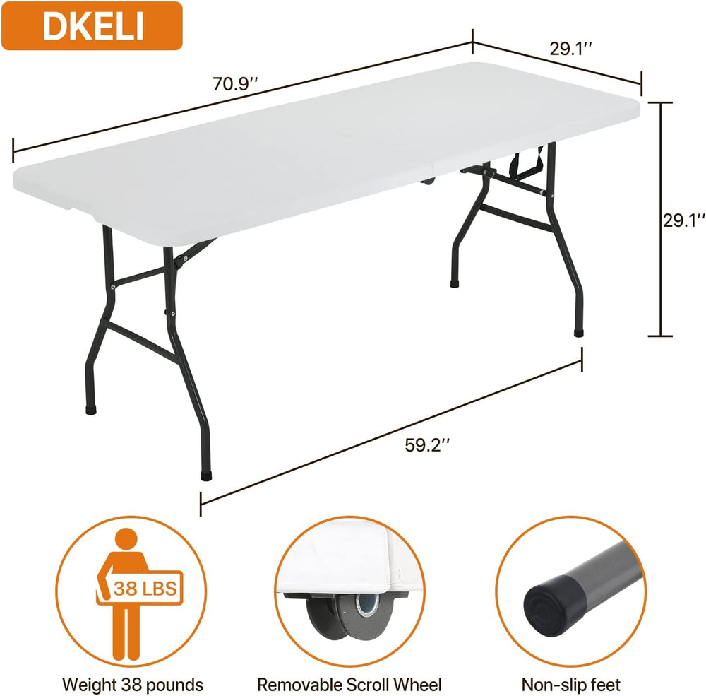 Dkeli Folding Table | 6 ft Folding Picnic Table Portable | Heavy Duty Dining ...