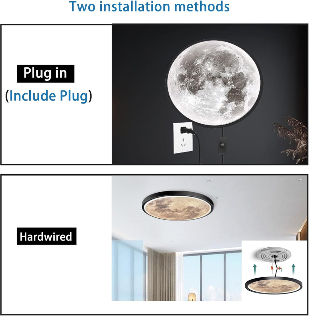 Dimmable Moon Wall Sconce Plug in Modern LED Wall Light, Black, 12"