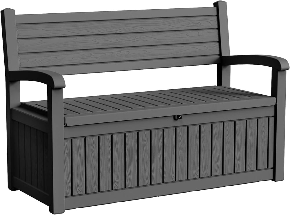 PatioZen 80 Gallon Outdoor Storage Bench Deck Box, Classic Black