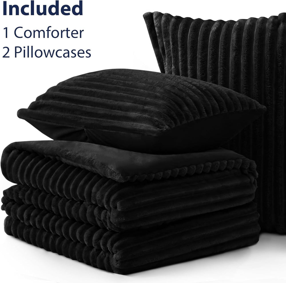 EXQ Home Fluffy Comforter Set Full Size,3 Pieces Bed Set,Black