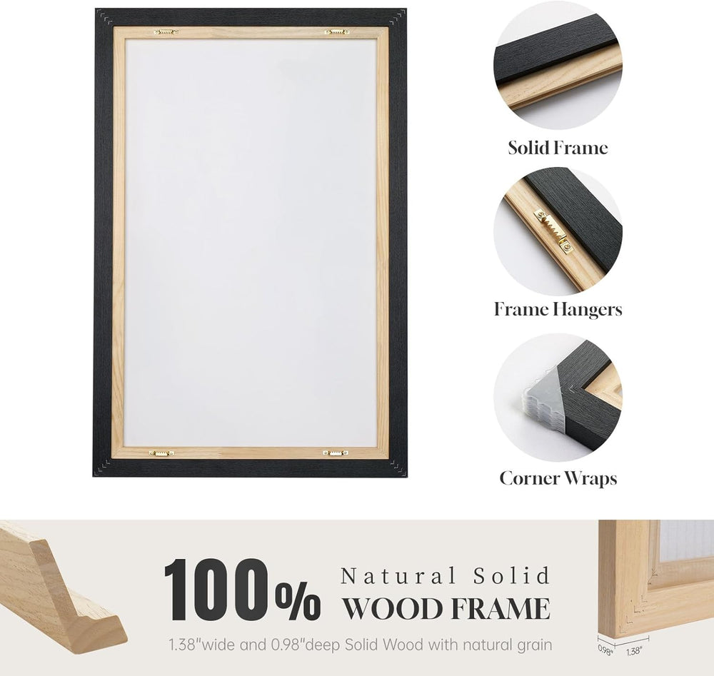 Large Framed Brown Abstract Wall Art for Living Room, Horizontal 30x60 In