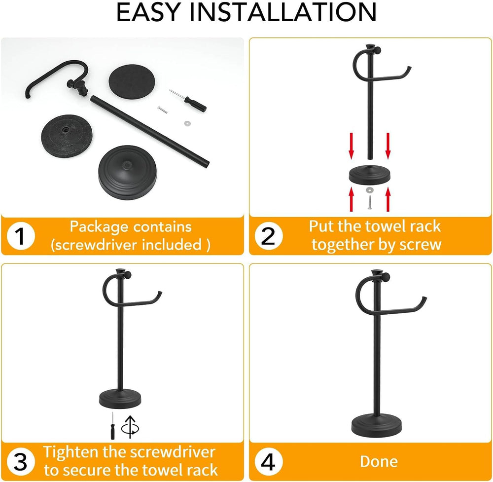 BESy Stand Hand Towel Holder, Countertop Towel Bar, Matte Black