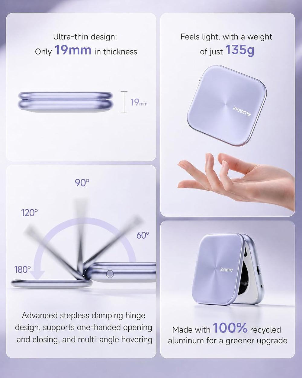 inewme UV Camera Makeup Mirror, LED Compact Mirror for Sunscreen Check