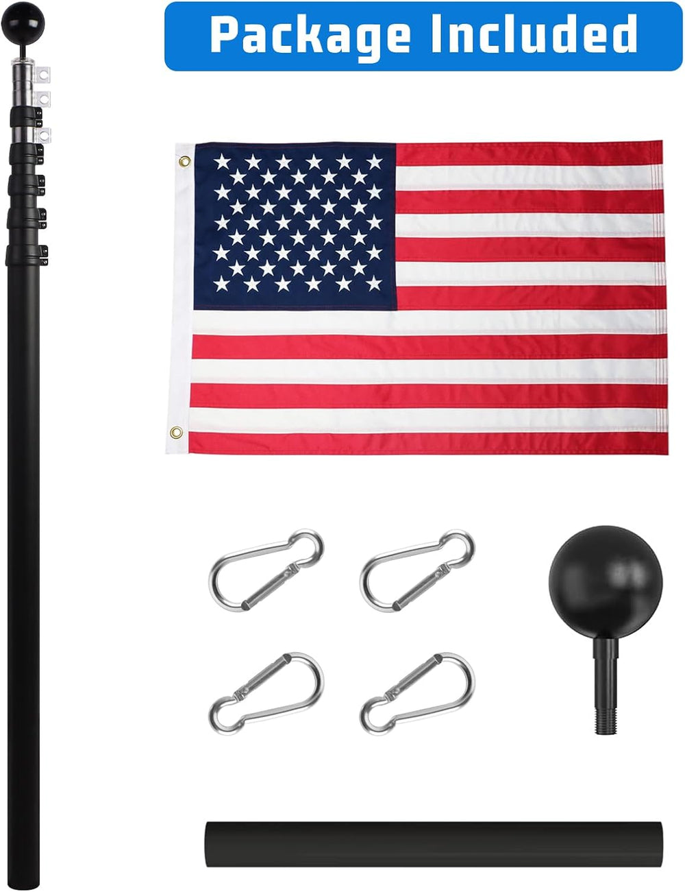 NELXINJO 20ft Telescopic Flag Pole for Outside House, Extra Thick Aluminum
