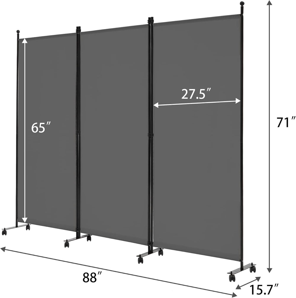 Spurgehom 3 Panel Rolling Room Divider, Folding Partition Privacy Screens