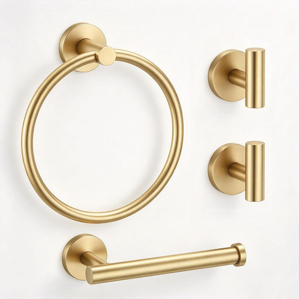 4-Piece Towel Holder Set, Brushed Gold Bathroom Accessories Set, SUS304 Stain...