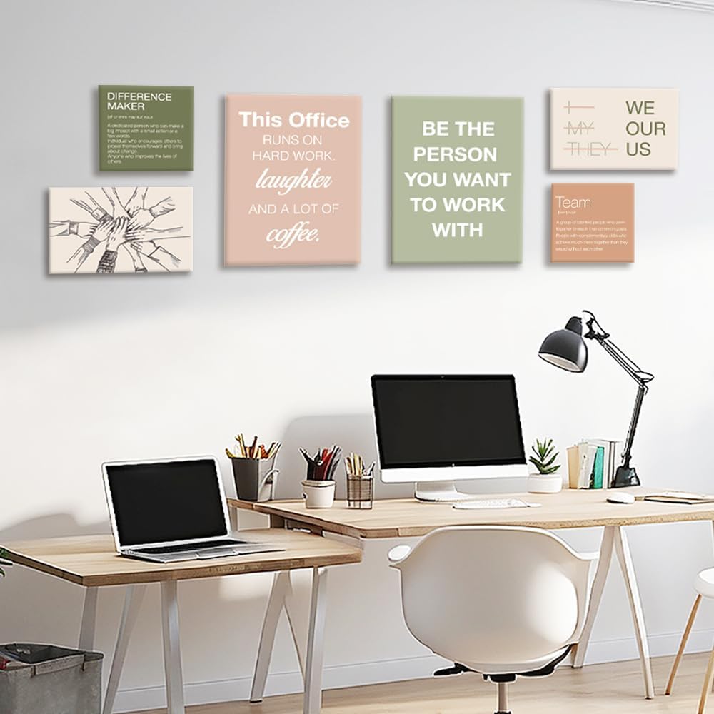 YEOION Motivational Office Wall Art Set of 6,Teamwork Canvas Frame Artwork