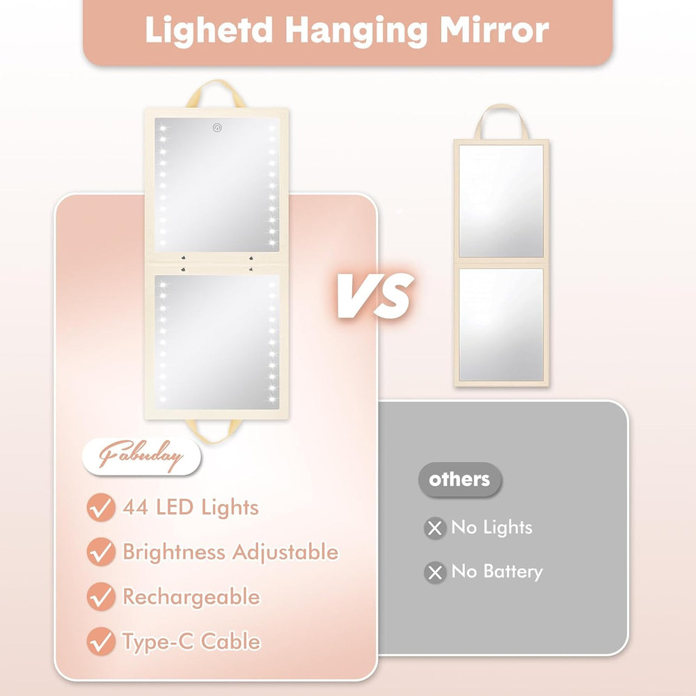 Lighted Hanging Full Length Body Mirror, Portable Dance Mirror, Foldable