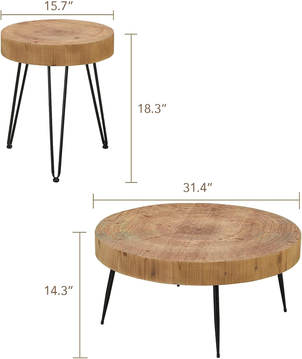 RUSTOWN Farmhouse Round Coffee Table Set of 2, Cocktail Table Sets
