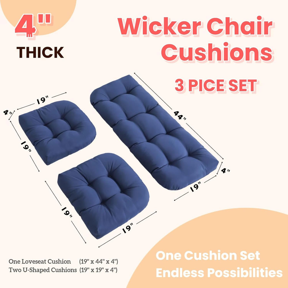 Wicker Chair Cushions 3 Piece Set, Waterproof Outdoor Cushion for Patio Furni...