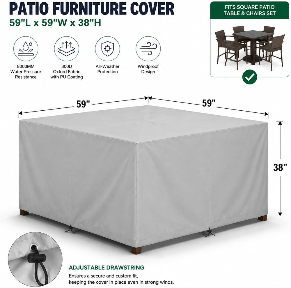 Waterproof Bar Height Patio Cover, Grey Outdoor Cover 59" L x 59" W...