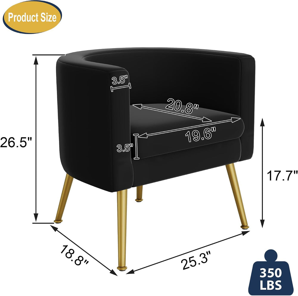WENTMENT Modern Velvet Accent Chair Barrel Armchair with Gold Metal Legs Upho...