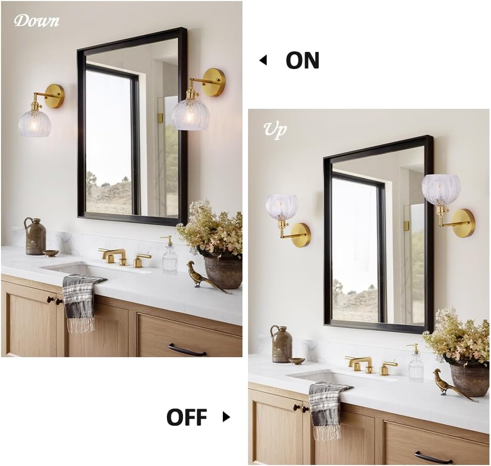 Cerdeco Vintage Indoor Wall Sconce, Transparent Leaf Glass, Gold Base