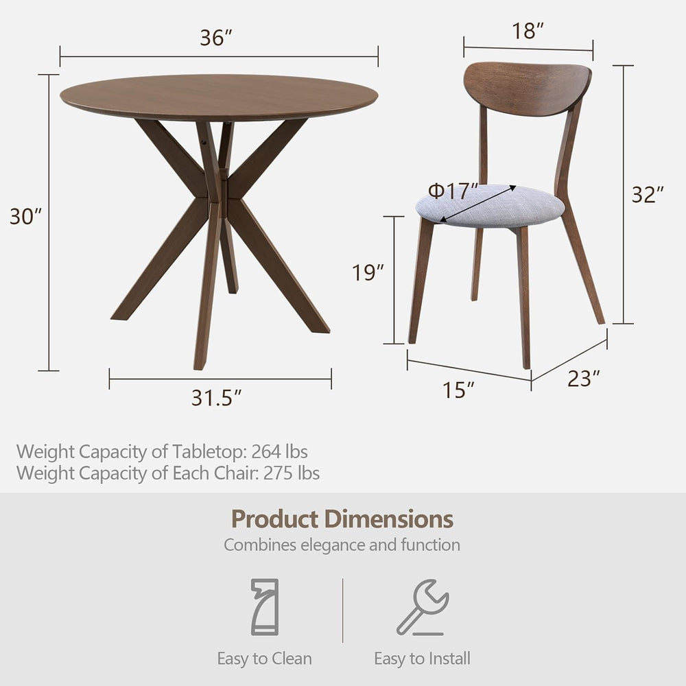 Giantex 3-Piece Dining Table and Chair Set, Wooden Kitchen Table Set, Farmhou...
