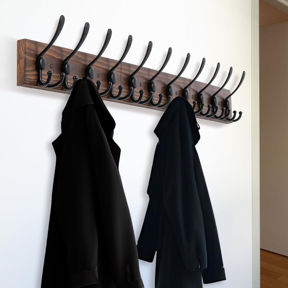 Coat Rack Wall Mount 47.3'' Solid Wood and 12 Hooks for Entryway