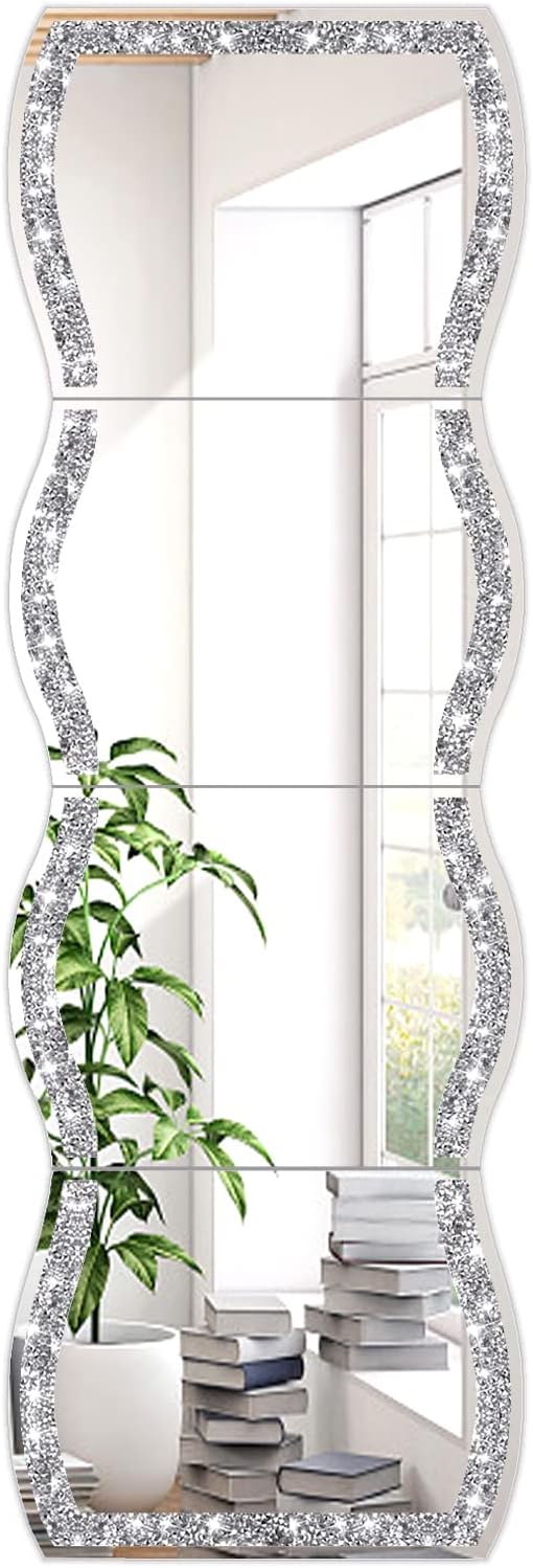 ZOLAPI Wave Pattern Crushed Diamond Body Mirror Set - 4pcs 11x15 inch Dressin...