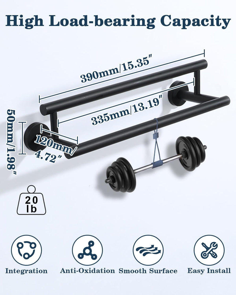 Alise Double Towel Bar Black,16" Towel Racks for Bathroom Wall Mounted