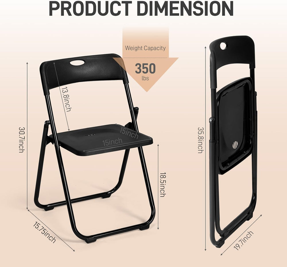 Karl home 10 PCS Plastic Folding Chair, Lightweight Foldable Chair, Black