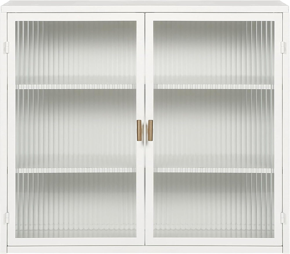 Retro Style Haze Double Glass Door Wall Cabinet with Detachable Shelves for O...