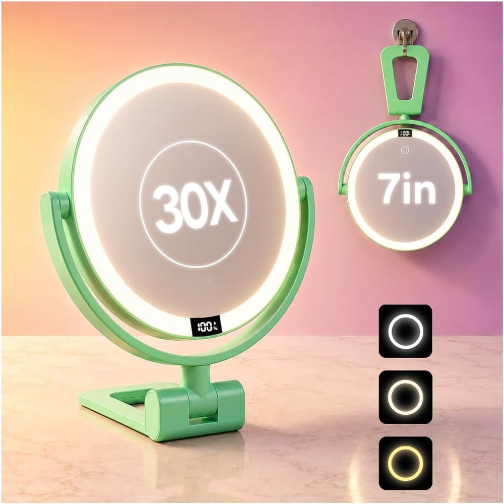 1X/30X Makeup Mirror with Lights, Magnifying Mirror (Mint Green)