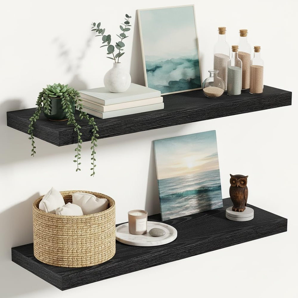 Vivelove 10" Deep Floating Shelves, 24”Wide Set of 2, Black
