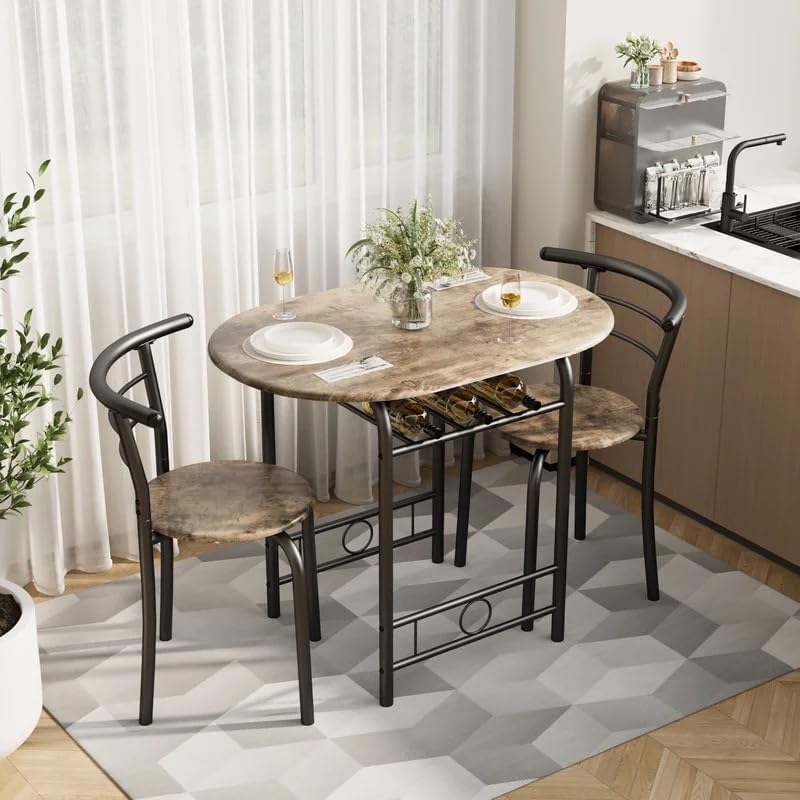 Shahoo 3-Piece Dining Table Set for 2, Kitchen Breakfast Nook Set, Walnut
