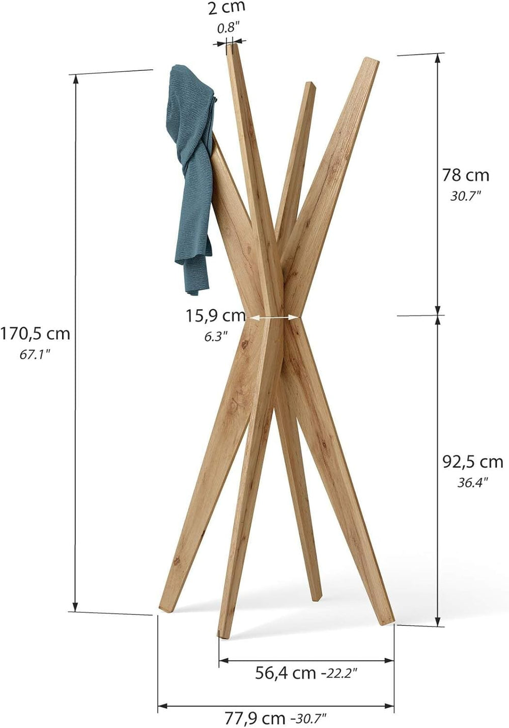 Mobili Fiver, Coat stand, Emma Rustic Oak, Made In Italy