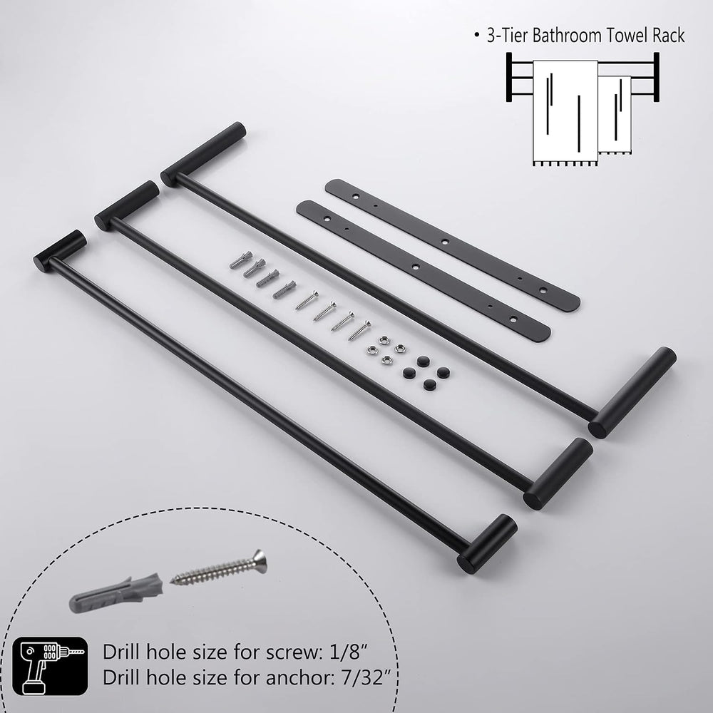 KOKOSIRI Bath Towel Bars Matte Black Bathroom 3-Tiers Ladder Towel Rails Wall...