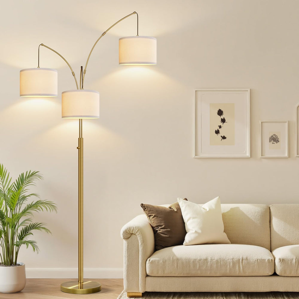 Nintiue Dimmable Floor Lamp - 3 Lights Brass Arc Floor Lamps for Living Room,...