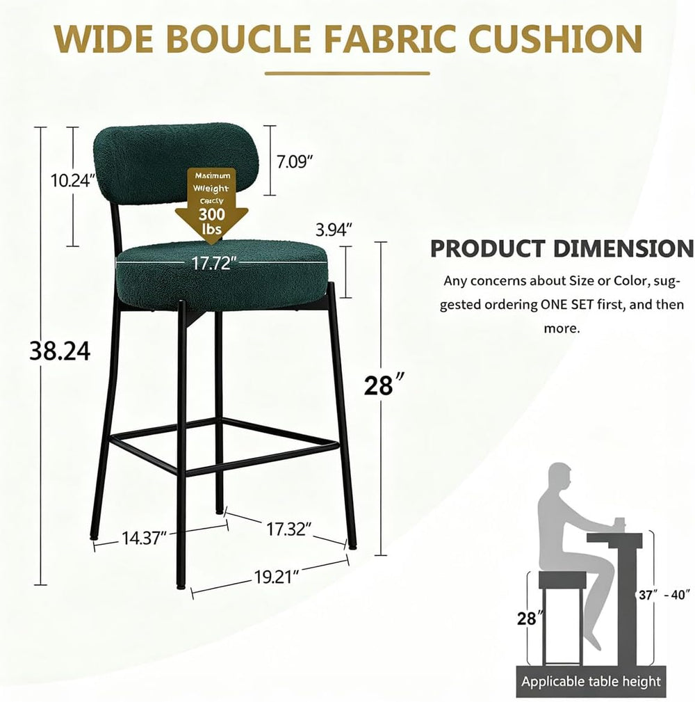 DYHOME Bar Stools Set of 2, 28 Inch Counter Height Bar Stools with Back